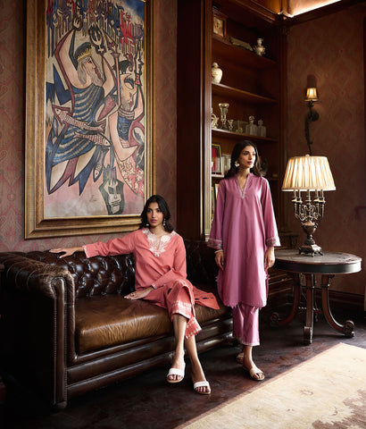DC-2217 MAUVE 2PCS  EMBROIDERED KURTA WITH TROUSER