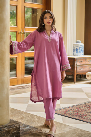 DC-2217 MAUVE 2PCS  EMBROIDERED KURTA WITH TROUSER
