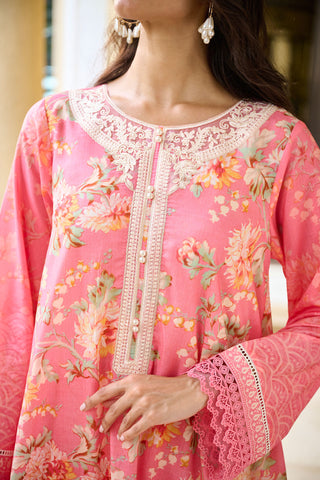 DC-2234 PINK PREMIUM COTTON 2PCS KURTA WITH TROUSER