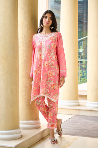 DC-2234 PINK PREMIUM COTTON 2PCS KURTA WITH TROUSER