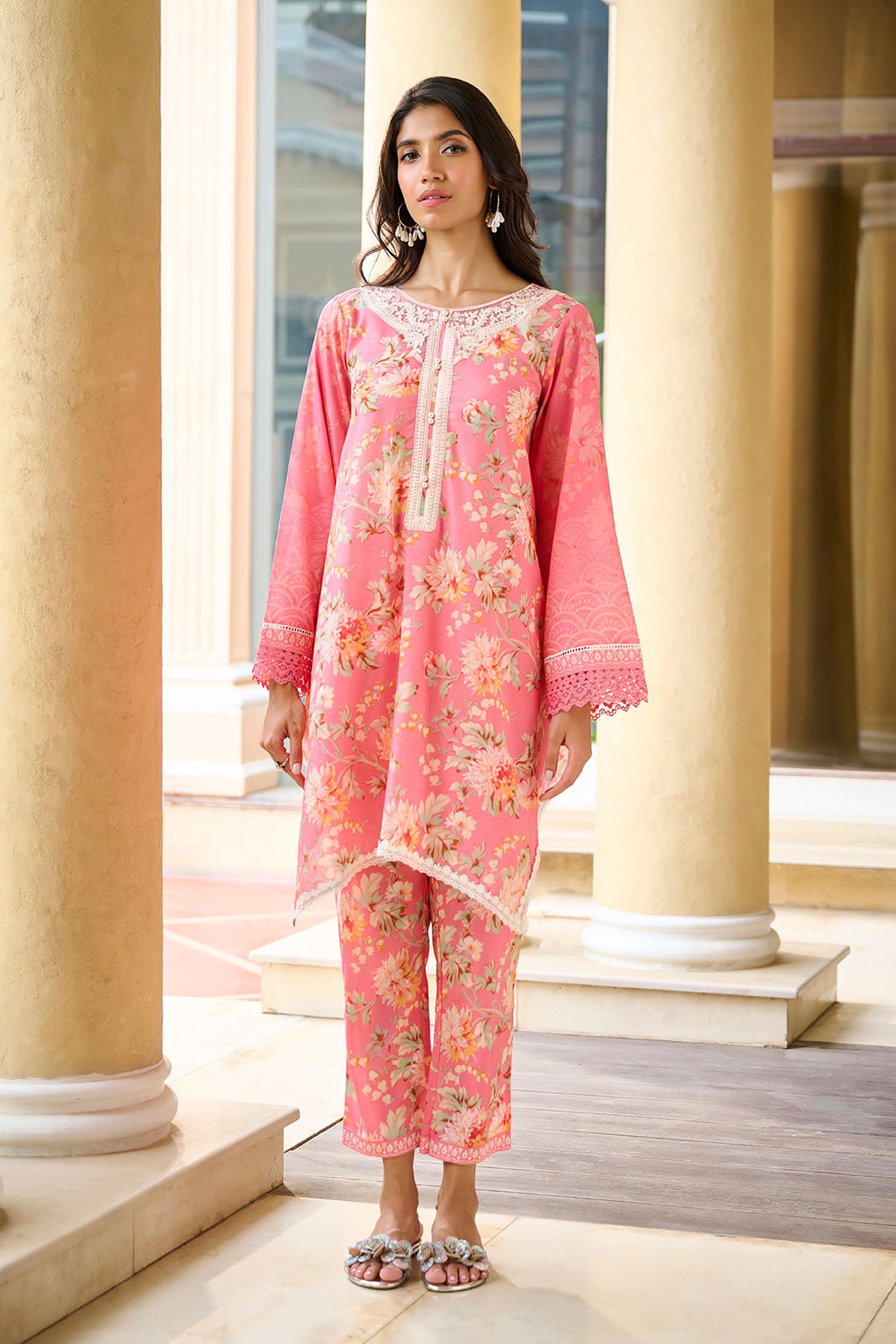 DC-2234 PINK PREMIUM COTTON 2PCS KURTA WITH TROUSER