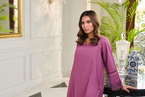 DC-2253 PURPLE 2PCS  EMBROIDERED KURTA WITH TROUSER