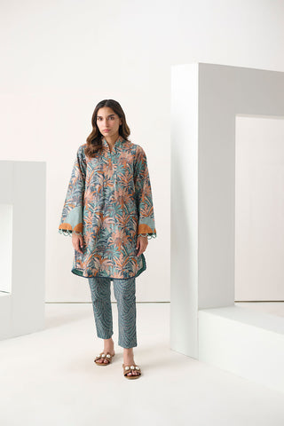 DC-2267 BLUE 2PCS  PRINTED KURTA WITH TROUSER