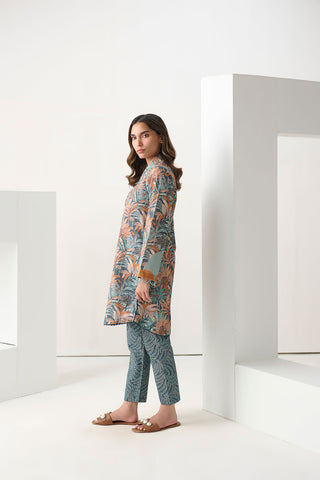 DC-2267 BLUE 2PCS  PRINTED KURTA WITH TROUSER