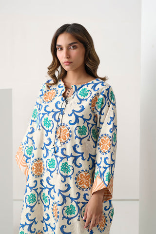 DC-2268 WHITE 2PCS  PRINTED KURTA WITH TROUSER