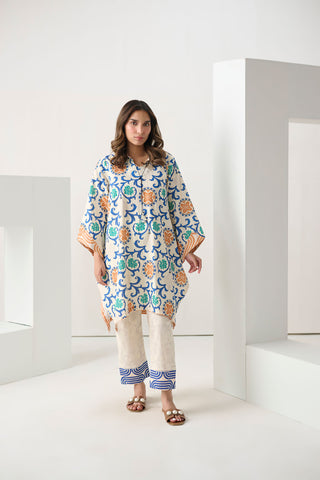DC-2268 WHITE 2PCS  PRINTED KURTA WITH TROUSER
