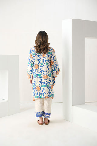 DC-2268 WHITE 2PCS  PRINTED KURTA WITH TROUSER
