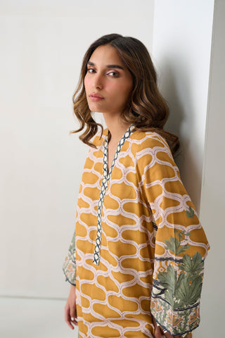 DC-2270 MUSTARD 2PCS  PRINTED KURTA WITH TROUSER