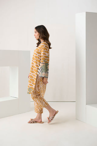 DC-2270 MUSTARD 2PCS  PRINTED KURTA WITH TROUSER