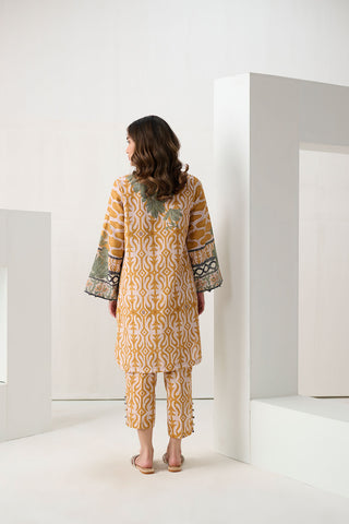DC-2270 MUSTARD 2PCS  PRINTED KURTA WITH TROUSER