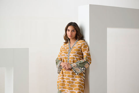 DC-2270 MUSTARD 2PCS  PRINTED KURTA WITH TROUSER