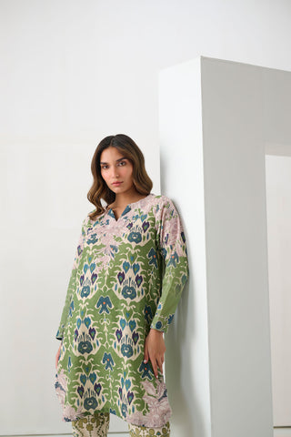 DC-2271 GREEN 2PCS  EMBROIDERED KURTA WITH TROUSER
