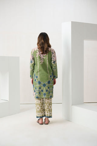 DC-2271 GREEN 2PCS  EMBROIDERED KURTA WITH TROUSER