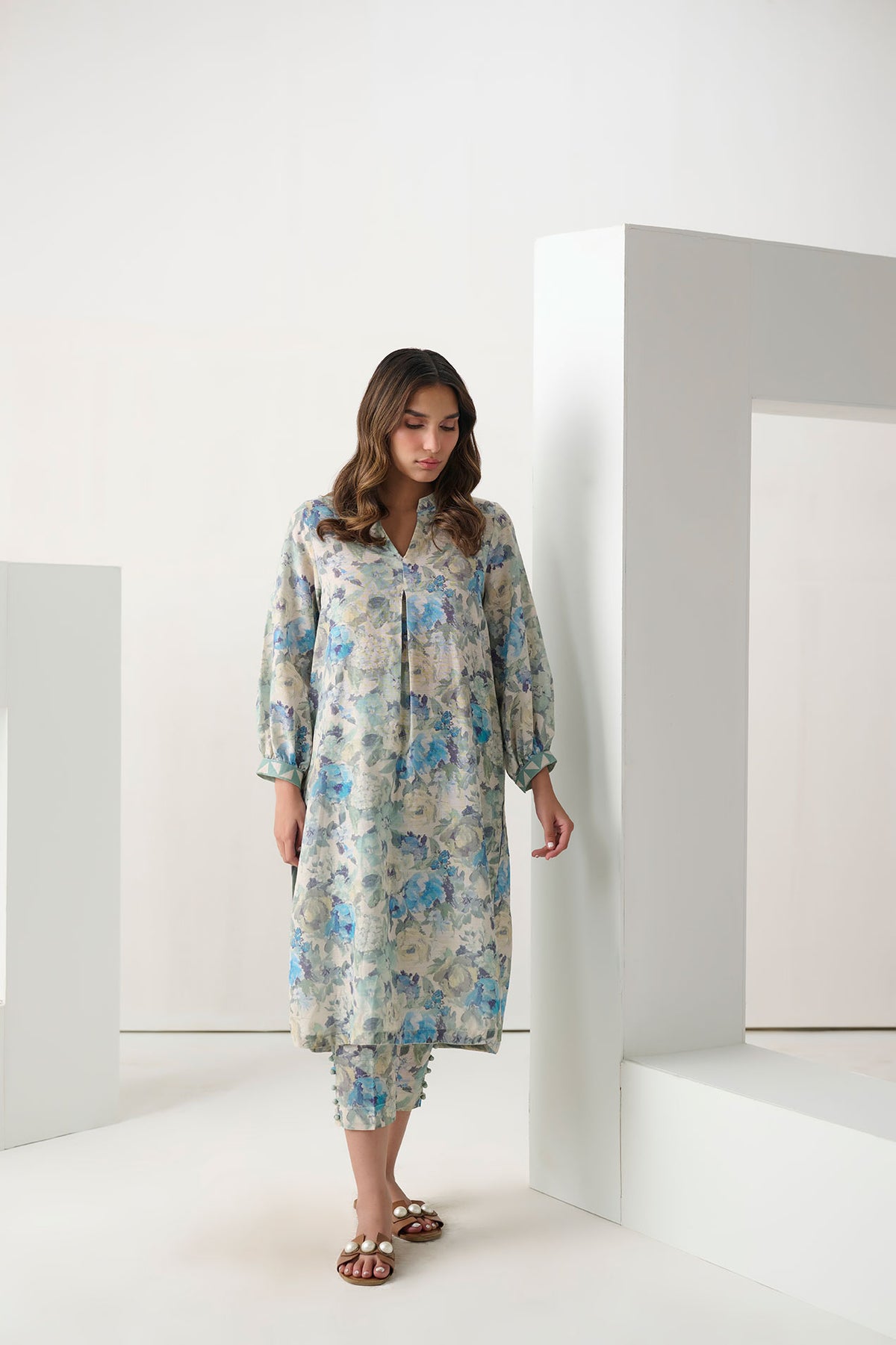 DC-2294 SKY BLUE 2PCS  EMBROIDERED KURTA WITH TROUSER