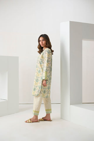 DC-2295 L-GREEN 2PCS  PRINTED KURTA WITH TROUSER