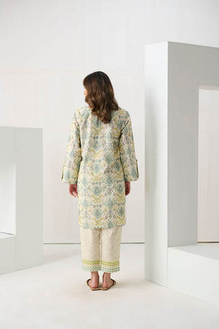 DC-2295 L-GREEN 2PCS  PRINTED KURTA WITH TROUSER