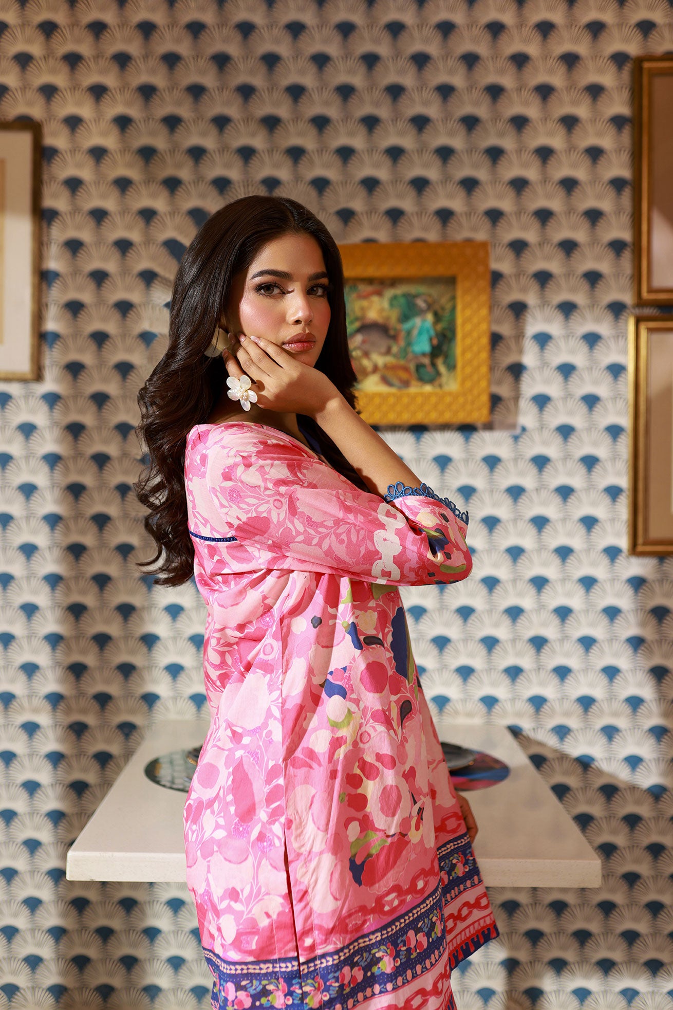 SS24DC-2529 PINK LAWN 2PCS PRINTED KURTA WITH TROUSER