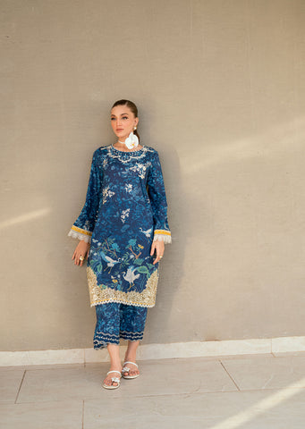 SS25DC-2538 NAVY BLUE LAWN 2PCS EMBROIDERED KURTA WITH TROUSER