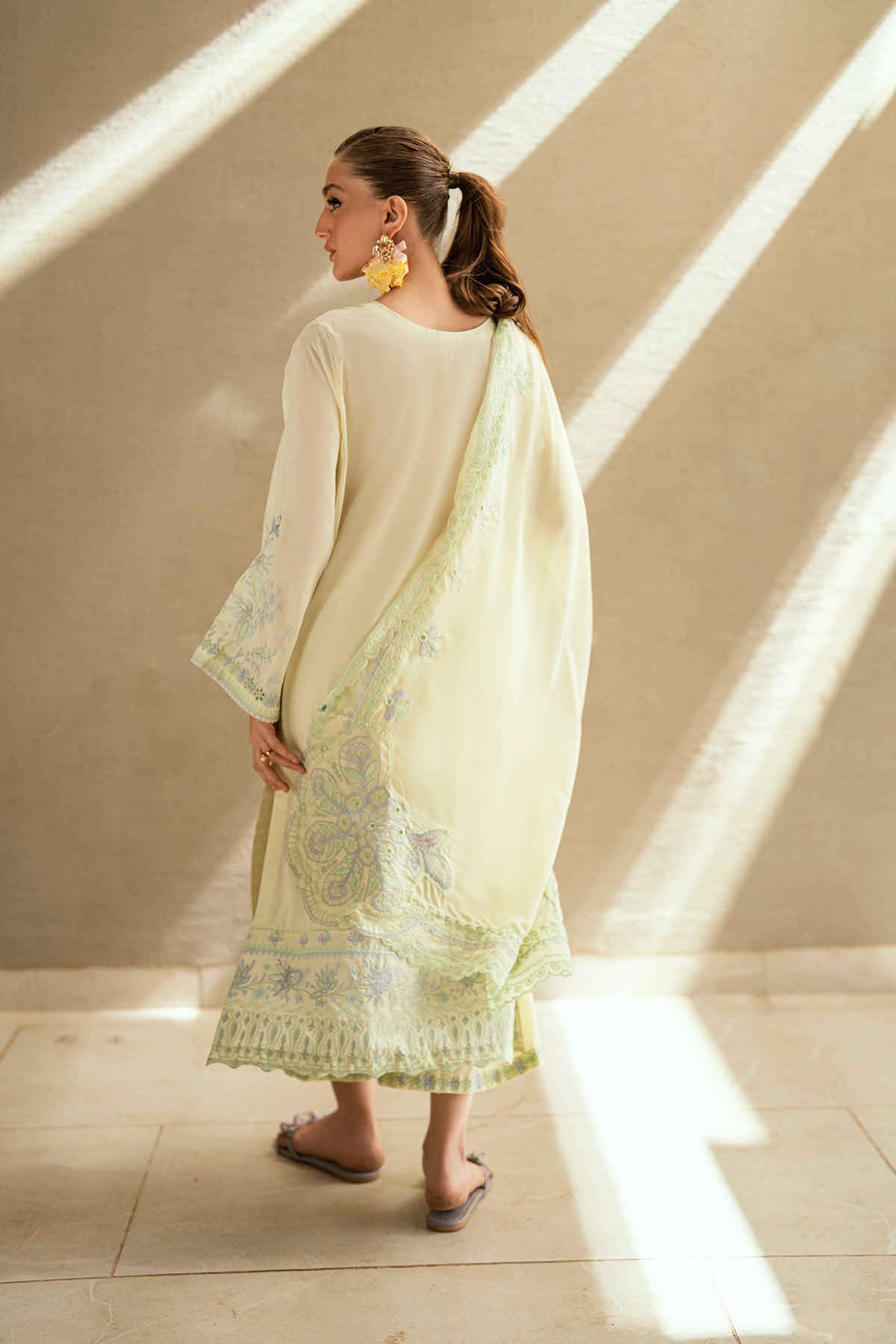 SS25DD-2541 LEMON YELLOW  EMBROIDERED DUPATTA