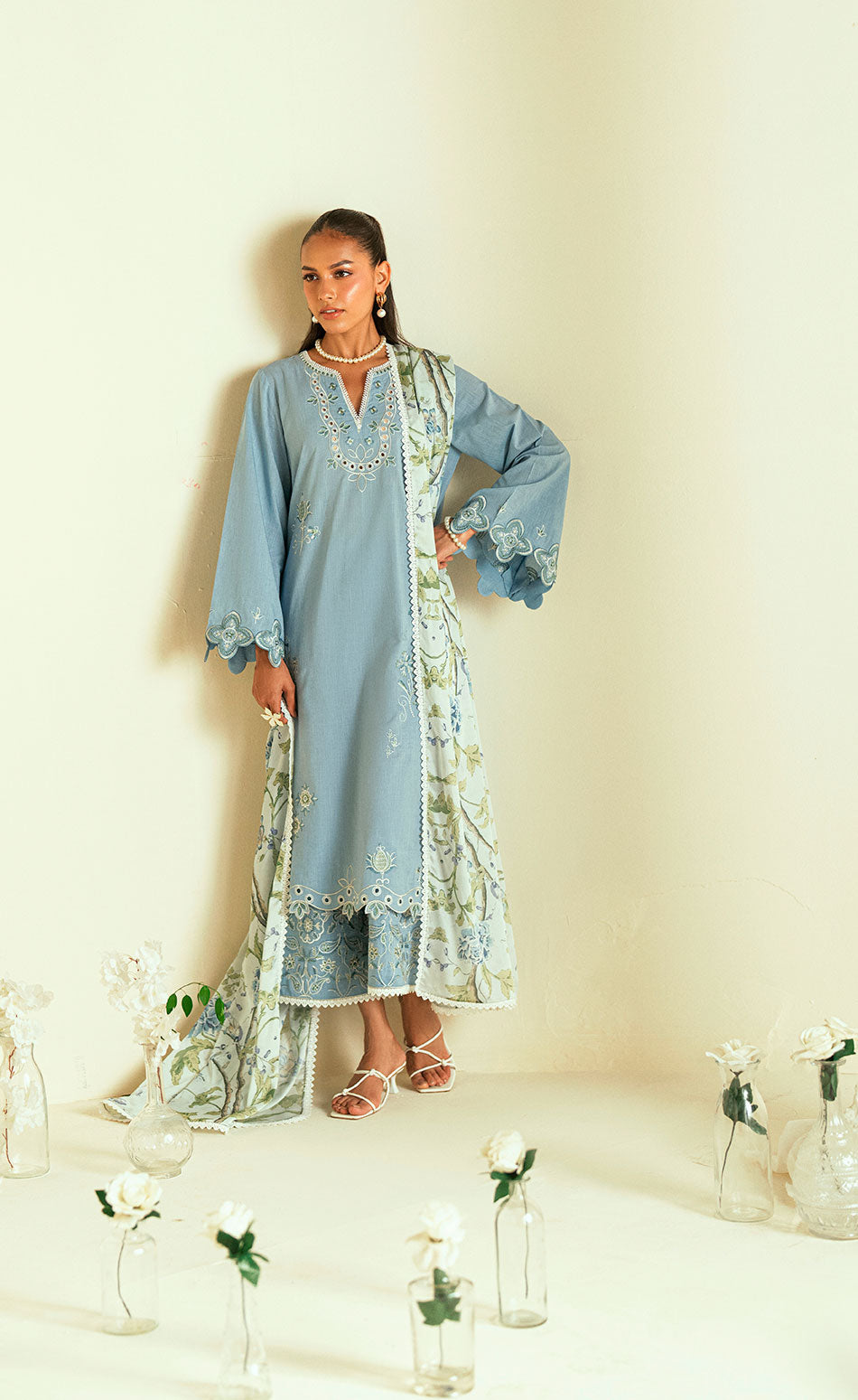 Sky blue dupatta for women by Dhanak