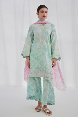 Light pink printed dupatta by Dhanak