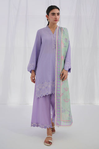 SS25DC-2564 PURPLE COTTON JACQUARD 2PCS EMBROIDERED KURTA WITH TROUSER