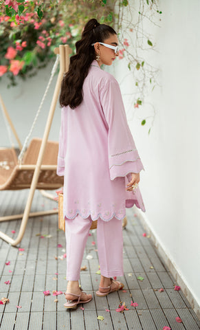 SS25DC-2568 Light purple 2-piece with embroidered kurta, scallop detailing, and fine laces.