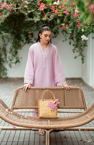 SS25DC-2568 Light purple 2-piece with embroidered kurta, scallop detailing, and fine laces.