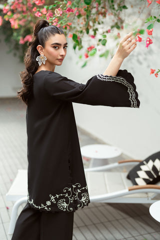 SS25DC-2575 BLACK 2PCS  EMBROIDERED KURTA WITH TROUSER