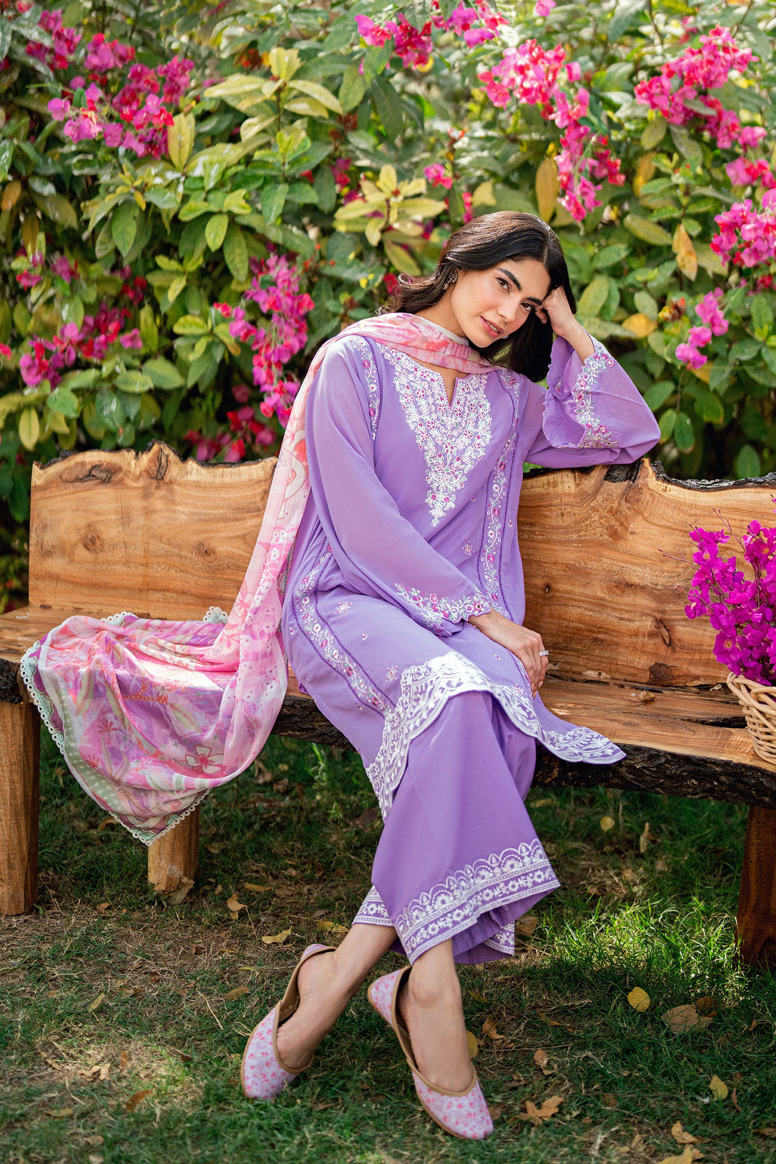 SS25DC-2577 LILAC SWISS VOILE 2PCS EMBROIDERED KURTA WITH TROUSER