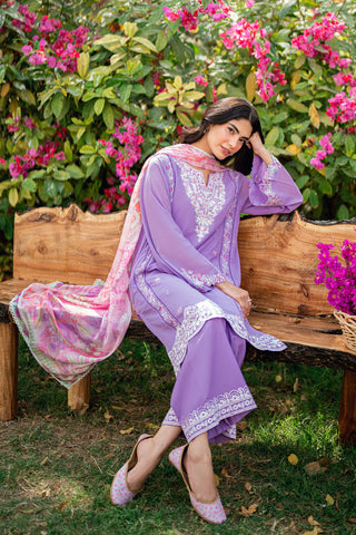 SS25DC-2577 LILAC SWISS VOILE 2PCS EMBROIDERED KURTA WITH TROUSER