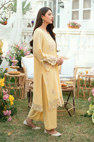 Pastel Yellow Swiss Voile 2-piece suit from Lamhay Collection with intricate floral embroidery - Dhanak SS26