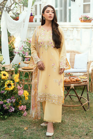 Pastel Yellow Swiss Voile 2-piece suit from Lamhay Collection with intricate floral embroidery - Dhanak SS26