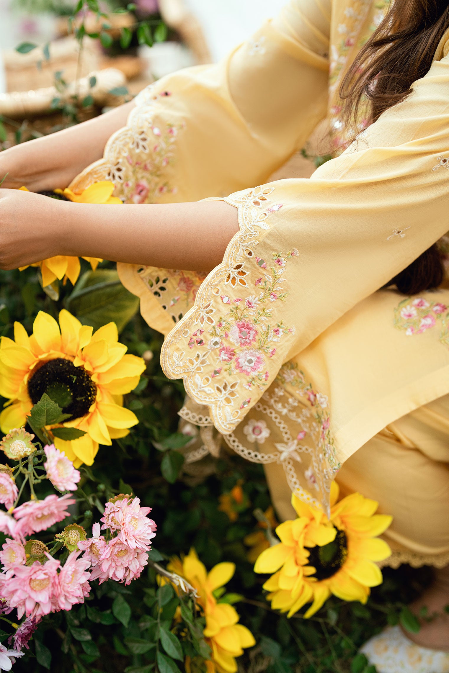 Pastel Yellow Swiss Voile 2-piece suit from Lamhay Collection with intricate floral embroidery - Dhanak SS26