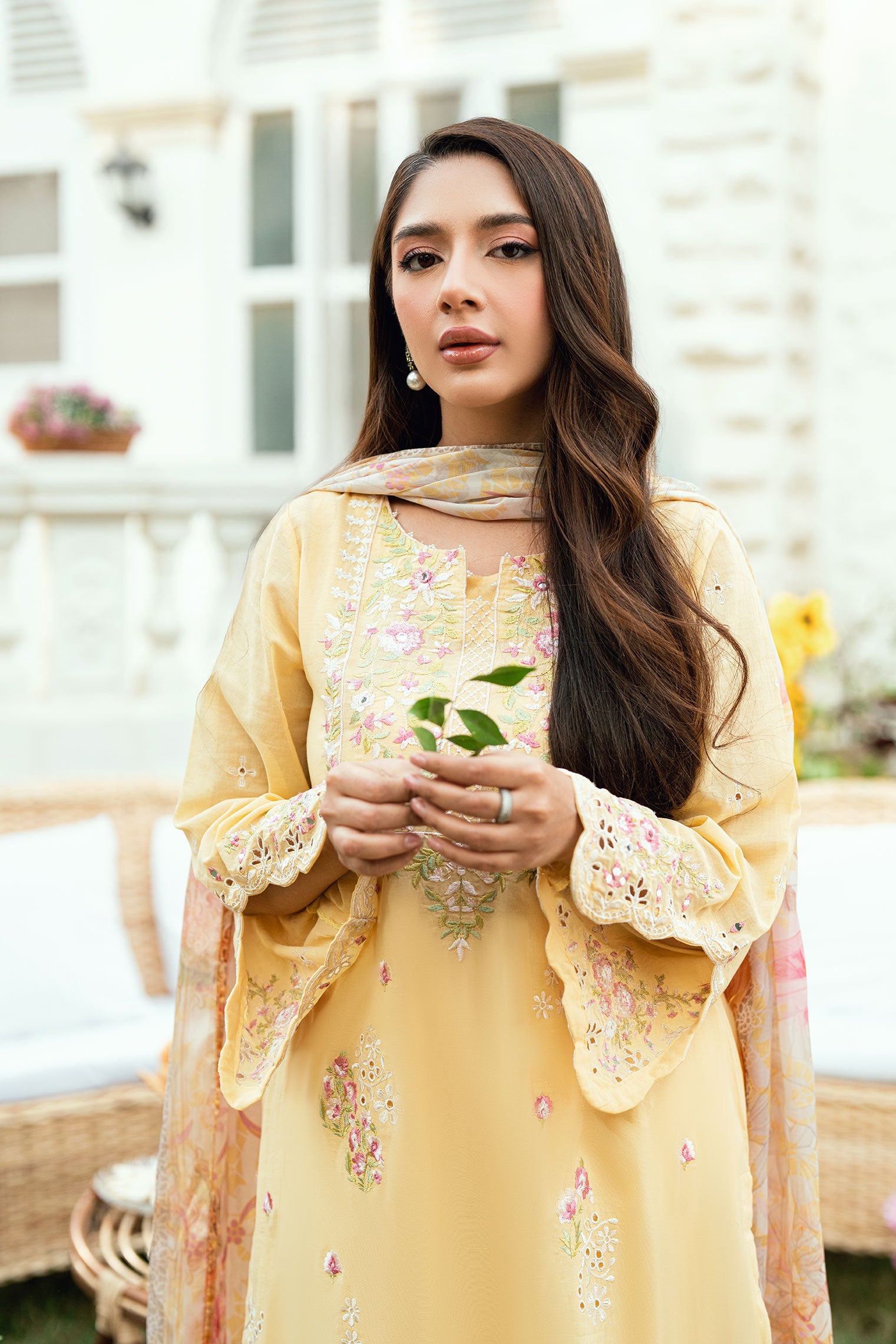 Pastel Yellow Swiss Voile 2-piece suit from Lamhay Collection with intricate floral embroidery - Dhanak SS26