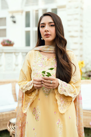 Pastel Yellow Swiss Voile 2-piece suit from Lamhay Collection with intricate floral embroidery - Dhanak SS26