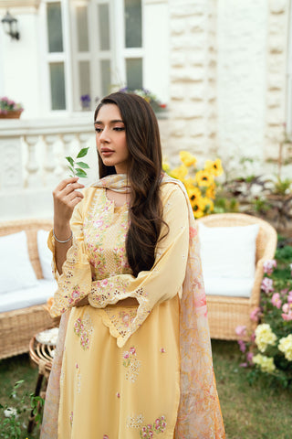 Pastel Yellow Swiss Voile 2-piece suit from Lamhay Collection with intricate floral embroidery - Dhanak SS26