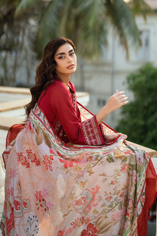 SS25DD-2579  RED PRINTED DUPATTA