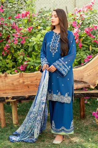 SS25DC-2580 NAVY BLUE SWISS VOILE 2PCS EMBROIDERED KURTA WITH TROUSER
