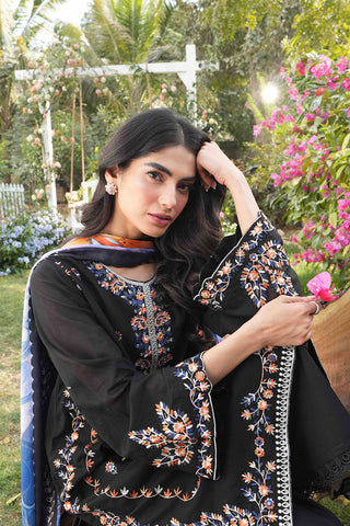 SS25DC-2581 BLACK SWISS VOILE 2PCS EMBROIDERED KURTA WITH TROUSER