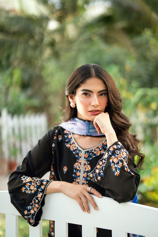 SS25DC-2581 BLACK SWISS VOILE 2PCS EMBROIDERED KURTA WITH TROUSER