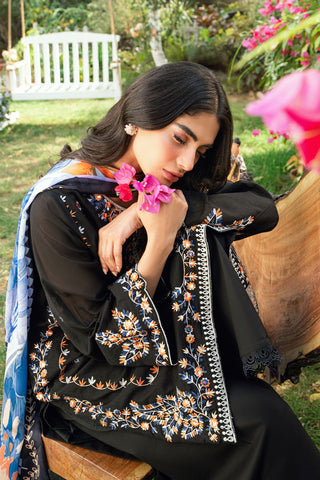 SS25DC-2581 BLACK SWISS VOILE 2PCS EMBROIDERED KURTA WITH TROUSER