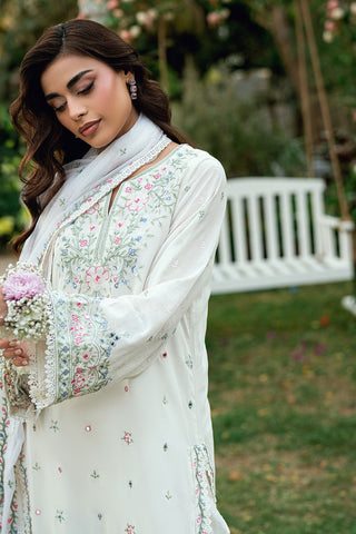 Off White Swiss Voile 2-piece suit with delicate floral embroidery and fine lace detailing on sleeves - Dhanak SS26