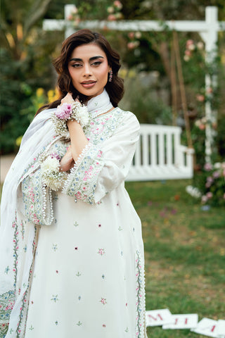 Off White Swiss Voile 2-piece suit with delicate floral embroidery and fine lace detailing on sleeves - Dhanak SS26