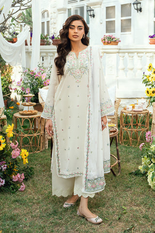 Off White Swiss Voile 2-piece suit with delicate floral embroidery and fine lace detailing on sleeves - Dhanak SS26