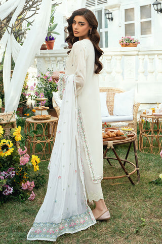 SS25DC-2584 OFF WHITE SWISS VOILE 2PCS EMBROIDERED KURTA WITH TROUSER