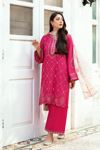 Soft Pink 2-piece Swiss Voile outfit featuring intricate embroidery on neckline, sleeves, and hem - Dhanak SS26