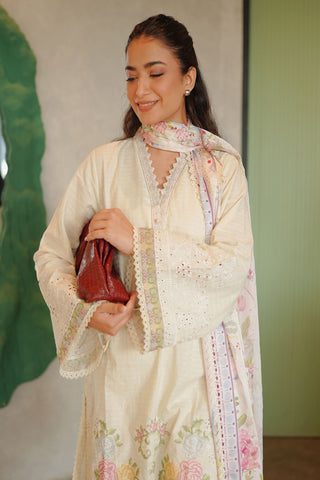 SS26DC-2587 - OFF WHITE - COTTON JACQUARD - 2PCS - EMBROIDERED KURTA WITH TROUSER