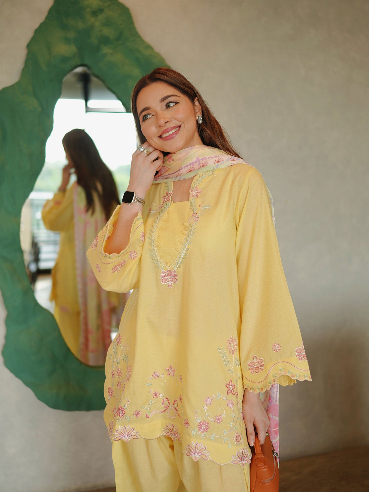 SS26DC-2589 - YELLOW - COTTON JACQUARD - 2PCS - EMBROIDERED KURTA WITH TROUSER