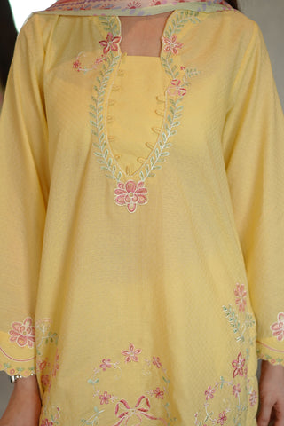 SS26DC-2589 - YELLOW - COTTON JACQUARD - 2PCS - EMBROIDERED KURTA WITH TROUSER